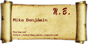 Mika Benjámin névjegykártya